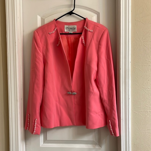 ♻️ Promise New York Pink White Beaded Blazer size 14 - Picture 3 of 10